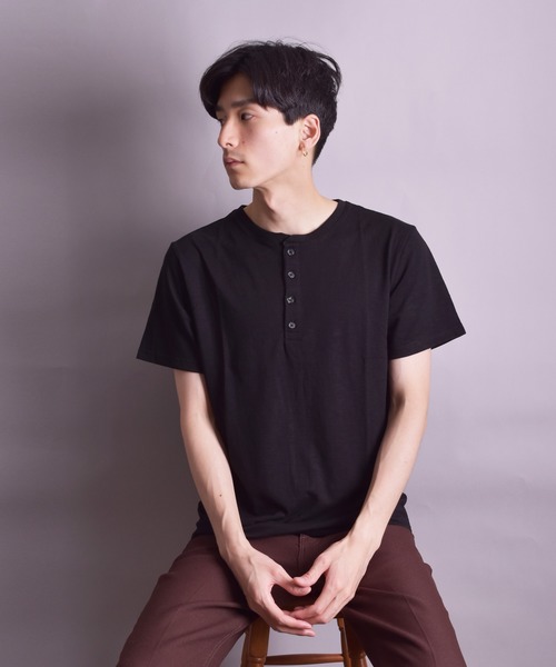 VIBGYOR(ヴィブジョー)の「VIBGYOR Select/スラブ天竺ヘンリーTEE(BL)(Tシャツ/カットソー・メンズ・ホワイト/ブラック/ネイビー/グレー/ライトピンク・MEDIUM/LARGE/X-LARGE)」の9枚目の写真