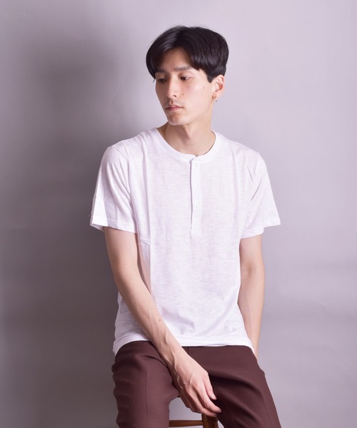 VIBGYOR(ヴィブジョー)の「VIBGYOR Select/スラブ天竺ヘンリーTEE(BL)(Tシャツ/カットソー・メンズ・ホワイト/ブラック/ネイビー/グレー/ライトピンク・MEDIUM/LARGE/X-LARGE)」の10枚目の写真