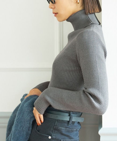 coca（coca）（コカ）の「＼新色追加／極厚タートルネックリブニット（ニット/セーター・レディース・ブラック/ベージュ/レッド/アイボリー/グレー/ネイビー/ライトブルー/パープル/カーキ/チャコール/ライトグレー/ライトベージュ/A/B/ダークブラウン・ONE SIZE/S/L/M）」の4枚目の写真