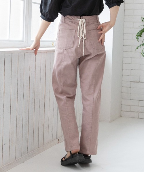 Mysa&Liina(ミーサリーナ)の「ハイウエスト配色レースアップデニム(デニムパンツ・レディース・ピンクベージュ/ブラック/サックスブルー/インディゴブルー/アイボリー/サンドベージュ/ライトグリーン/ブルー・M)」の8枚目の写真