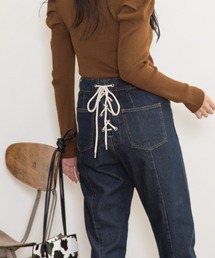 Mysa&Liina | ハイウエストセンターシームレースアップ美脚パンツ(デニムパンツ)