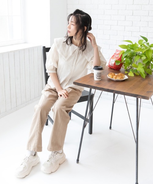 Mysa&Liina(ミーサリーナ)の「ハイウエスト配色レースアップデニム(デニムパンツ・レディース・ピンクベージュ/ブラック/サックスブルー/インディゴブルー/アイボリー/サンドベージュ/ライトグリーン/ブルー・M)」の15枚目の写真