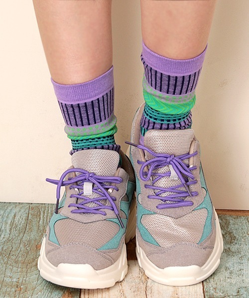 チチカカ（チチカカ）の「キカボーダーソックス 23-25cm（ソックス/靴下・レディース・オレンジ/グリーン/ライトパープル・FREE）」の8枚目の写真