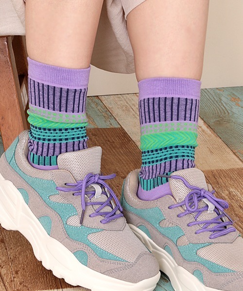 チチカカ（チチカカ）の「キカボーダーソックス 23-25cm（ソックス/靴下・レディース・オレンジ/グリーン/ライトパープル・FREE）」の16枚目の写真