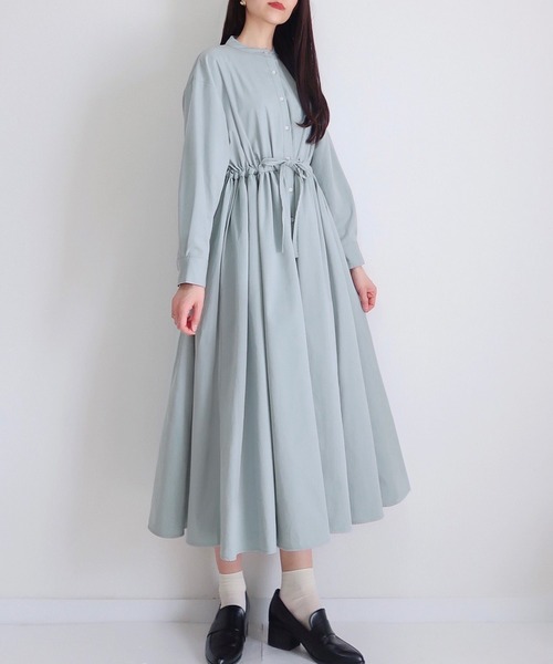バンドカラー Puril ウェストリボン付き セール ゆるシャツワンピース シャツワンピース Puril ピュリル のファッション