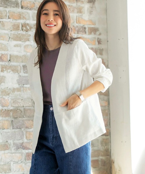 ランキング第1位返品ok Deli スタイルデリ のファッション ノーカラージャケット Style リネンノーカラージャケット ノーカラージャケット Deli Style ノーカラージャケット