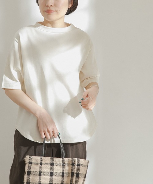 FORK&SPOON（フォークアンドスプーン）の「FORK&SPOON　オーガニックコットンボトルネックTシャツ（Tシャツ/カットソー・レディース・ブラウン/オフホワイト/ブルー・ONE）」の5枚目の写真