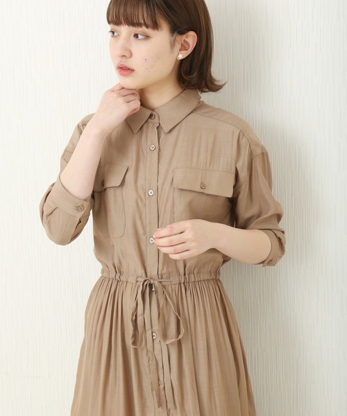 n'ee-ne(ネーネ)の「T/Rドロストシャツワンピース(シャツワンピース・レディース・ベージュ/ライトカーキ/ブラック・M)」の12枚目の写真