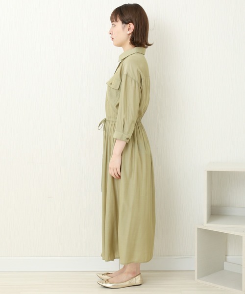 n'ee-ne(ネーネ)の「T/Rドロストシャツワンピース(シャツワンピース・レディース・ベージュ/ライトカーキ/ブラック・M)」の19枚目の写真