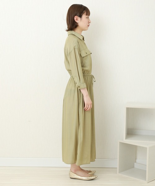 n'ee-ne(ネーネ)の「T/Rドロストシャツワンピース(シャツワンピース・レディース・ベージュ/ライトカーキ/ブラック・M)」の10枚目の写真