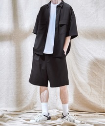 EMMA CLOTHES | TRストレッチスーツ地 ワイドシルエット2タックショーツ ショートパンツ EMMA CLOTHES 2021SUMMER(その他パンツ)