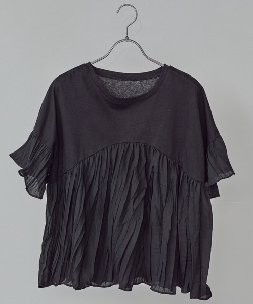 toucher du brise（トゥシェドブリーズ）の「プリーツドッキングTシャツ（シャツ/ブラウス・レディース・ホワイト/ブラック・M）」の13枚目の写真