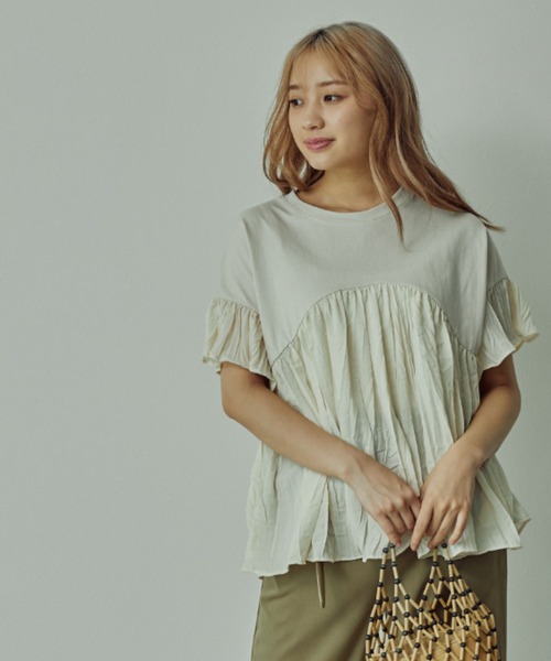 toucher du brise（トゥシェドブリーズ）の「プリーツドッキングTシャツ（シャツ/ブラウス・レディース・ホワイト/ブラック・M）」の15枚目の写真