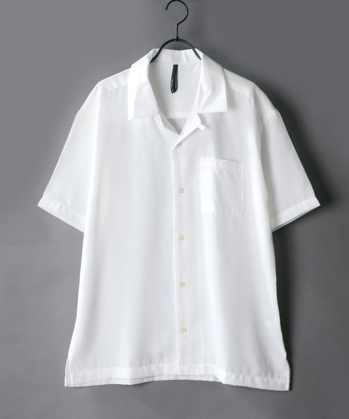 SITRY（シトリー）の「Silky Drape Half sleeve Open color Shirt /シルキードレープ ハーフスリーブ オープンカラーシャツ（シャツ/ブラウス・メンズ・ホワイト/ブラック/サックスブルー/グリーン/モカ/グレイッシュベージュ/ダークグリーン/オフホワイト・LL/M/L）」の2枚目の写真