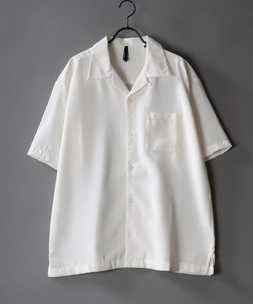 SITRY（シトリー）の「Silky Drape Half sleeve Open color Shirt /シルキードレープ ハーフスリーブ オープンカラーシャツ（シャツ/ブラウス・メンズ・ホワイト/ブラック/サックスブルー/グリーン/モカ/グレイッシュベージュ/ダークグリーン/オフホワイト・LL/M/L）」の3枚目の写真