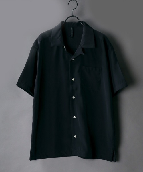 SITRY（シトリー）の「Silky Drape Half sleeve Open color Shirt /シルキードレープ ハーフスリーブ オープンカラーシャツ（シャツ/ブラウス・メンズ・ホワイト/ブラック/サックスブルー/グリーン/モカ/グレイッシュベージュ/ダークグリーン/オフホワイト・LL/M/L）」の4枚目の写真