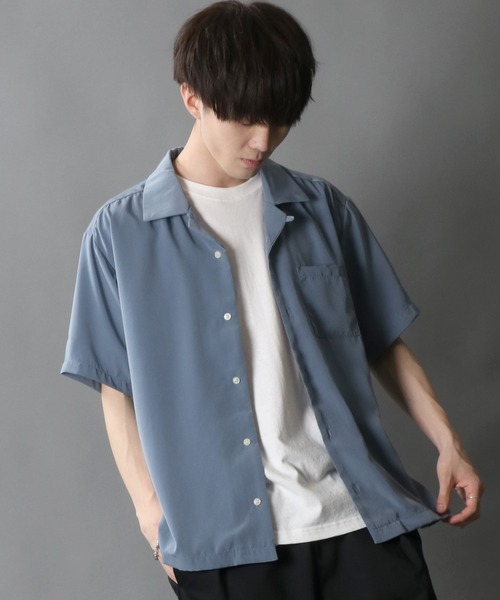 SITRY（シトリー）の「Silky Drape Half sleeve Open color Shirt /シルキードレープ ハーフスリーブ オープンカラーシャツ（シャツ/ブラウス・メンズ・ホワイト/ブラック/サックスブルー/グリーン/モカ/グレイッシュベージュ/ダークグリーン/オフホワイト・LL/M/L）」の22枚目の写真