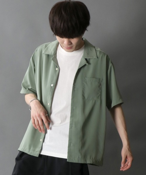 SITRY（シトリー）の「Silky Drape Half sleeve Open color Shirt /シルキードレープ ハーフスリーブ オープンカラーシャツ（シャツ/ブラウス・メンズ・ホワイト/ブラック/サックスブルー/グリーン/モカ/グレイッシュベージュ/ダークグリーン/オフホワイト・LL/M/L）」の18枚目の写真