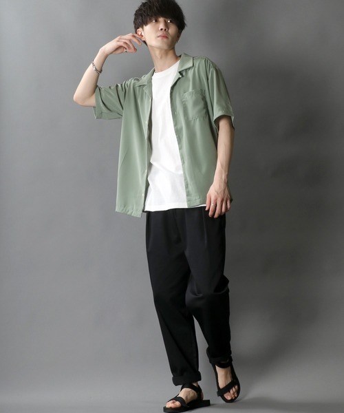 SITRY（シトリー）の「Silky Drape Half sleeve Open color Shirt /シルキードレープ ハーフスリーブ オープンカラーシャツ（シャツ/ブラウス・メンズ・ホワイト/ブラック/サックスブルー/グリーン/モカ/グレイッシュベージュ/ダークグリーン/オフホワイト・LL/M/L）」の20枚目の写真