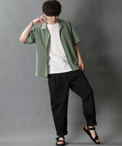 SITRY（シトリー）の「Silky Drape Half sleeve Open color Shirt /シルキードレープ ハーフスリーブ オープンカラーシャツ（シャツ/ブラウス・メンズ・ホワイト/ブラック/サックスブルー/グリーン/モカ/グレイッシュベージュ/ダークグリーン/オフホワイト・LL/M/L）」の19枚目の写真
