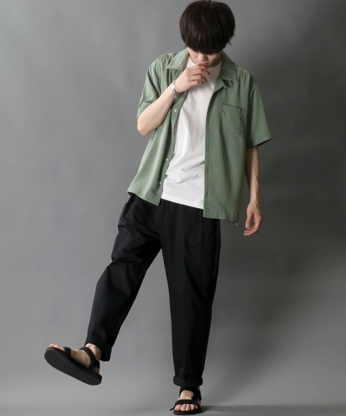 SITRY（シトリー）の「Silky Drape Half sleeve Open color Shirt /シルキードレープ ハーフスリーブ オープンカラーシャツ（シャツ/ブラウス・メンズ・ホワイト/ブラック/サックスブルー/グリーン/モカ/グレイッシュベージュ/ダークグリーン/オフホワイト・LL/M/L）」の21枚目の写真