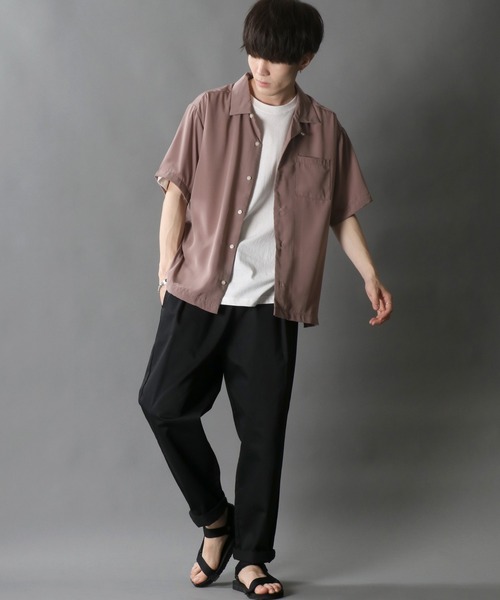 SITRY（シトリー）の「Silky Drape Half sleeve Open color Shirt /シルキードレープ ハーフスリーブ オープンカラーシャツ（シャツ/ブラウス・メンズ・ホワイト/ブラック/サックスブルー/グリーン/モカ/グレイッシュベージュ/ダークグリーン/オフホワイト・LL/M/L）」の11枚目の写真