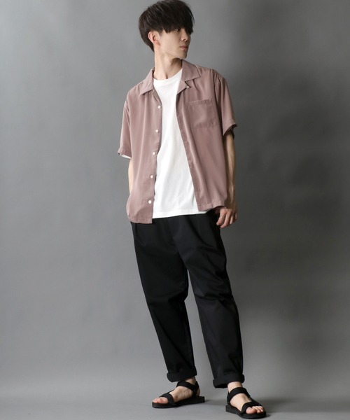 SITRY（シトリー）の「Silky Drape Half sleeve Open color Shirt /シルキードレープ ハーフスリーブ オープンカラーシャツ（シャツ/ブラウス・メンズ・ホワイト/ブラック/サックスブルー/グリーン/モカ/グレイッシュベージュ/ダークグリーン/オフホワイト・LL/M/L）」の12枚目の写真