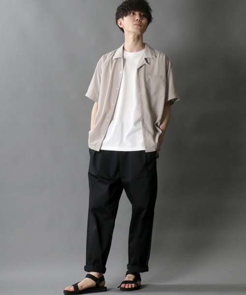 SITRY（シトリー）の「Silky Drape Half sleeve Open color Shirt /シルキードレープ ハーフスリーブ オープンカラーシャツ（シャツ/ブラウス・メンズ・ホワイト/ブラック/サックスブルー/グリーン/モカ/グレイッシュベージュ/ダークグリーン/オフホワイト・LL/M/L）」の15枚目の写真