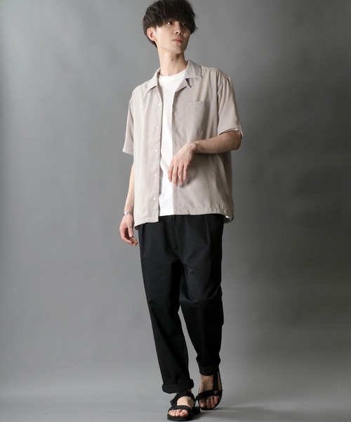 SITRY（シトリー）の「Silky Drape Half sleeve Open color Shirt /シルキードレープ ハーフスリーブ オープンカラーシャツ（シャツ/ブラウス・メンズ・ホワイト/ブラック/サックスブルー/グリーン/モカ/グレイッシュベージュ/ダークグリーン/オフホワイト・LL/M/L）」の16枚目の写真