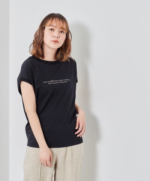 e.r.g*（イーアールジー）の「シルケットモモンガ　ロゴＴｅｅ（Tシャツ/カットソー・レディース・グレー/ブラック/オフホワイト/マスタード・M）」の14枚目の写真