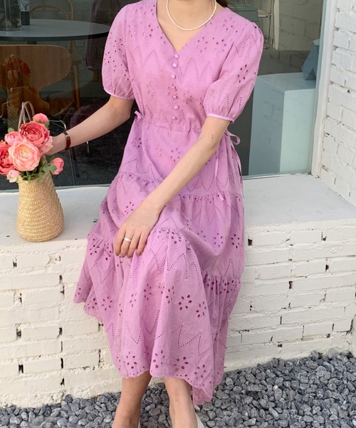 THE 9 SHOP ピンク 半袖ロングワンピース THE 9 SHOP ピンク 半袖ロングワンピース