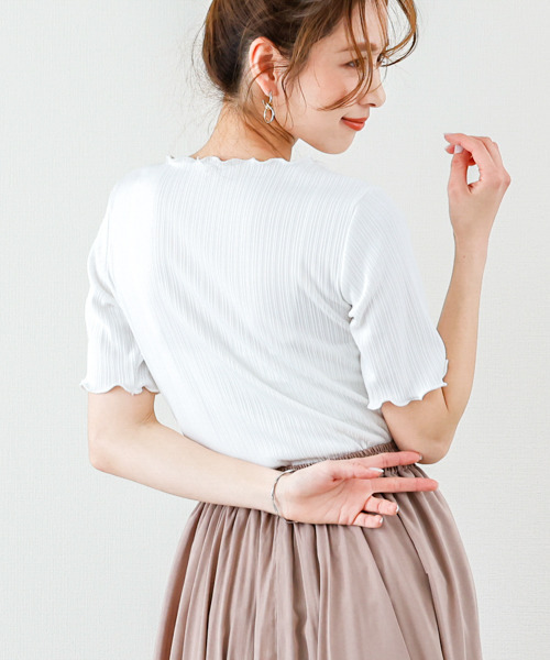 SUGAR BISKET（シュガービスケット）の「メロウフリルリブトップス（Tシャツ/カットソー・レディース・ホワイト/ブラック/ベージュ/オリーブ/ブルー・フリー）」の11枚目の写真