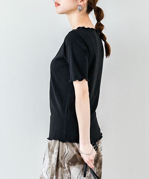 SUGAR BISKET（シュガービスケット）の「メロウフリルリブトップス（Tシャツ/カットソー・レディース・ホワイト/ブラック/ベージュ/オリーブ/ブルー・フリー）」の12枚目の写真