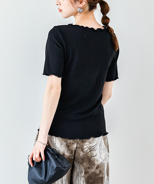 SUGAR BISKET（シュガービスケット）の「メロウフリルリブトップス（Tシャツ/カットソー・レディース・ホワイト/ブラック/ベージュ/オリーブ/ブルー・フリー）」の13枚目の写真