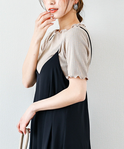 SUGAR BISKET（シュガービスケット）の「メロウフリルリブトップス（Tシャツ/カットソー・レディース・ホワイト/ブラック/ベージュ/オリーブ/ブルー・フリー）」の15枚目の写真