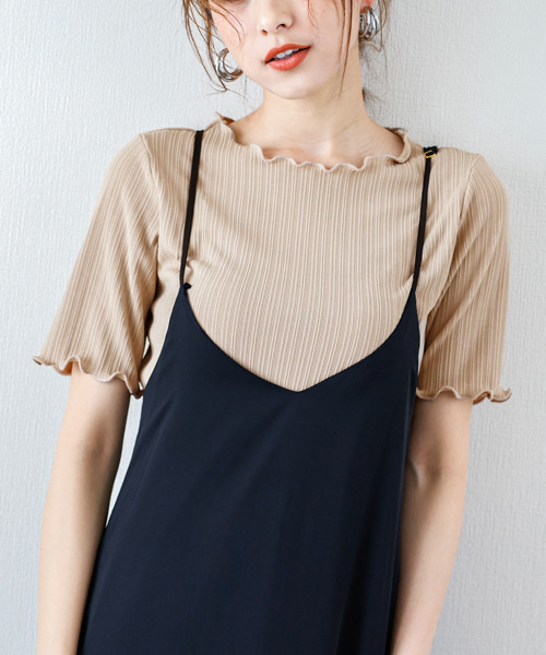 SUGAR BISKET（シュガービスケット）の「メロウフリルリブトップス（Tシャツ/カットソー・レディース・ホワイト/ブラック/ベージュ/オリーブ/ブルー・フリー）」の14枚目の写真