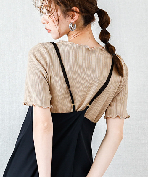 SUGAR BISKET（シュガービスケット）の「メロウフリルリブトップス（Tシャツ/カットソー・レディース・ホワイト/ブラック/ベージュ/オリーブ/ブルー・フリー）」の16枚目の写真