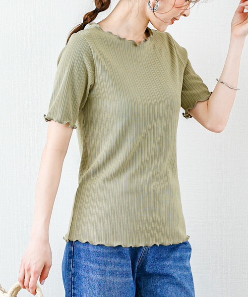 SUGAR BISKET（シュガービスケット）の「メロウフリルリブトップス（Tシャツ/カットソー・レディース・ホワイト/ブラック/ベージュ/オリーブ/ブルー・フリー）」の18枚目の写真