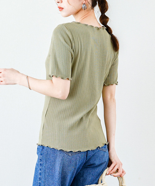 SUGAR BISKET（シュガービスケット）の「メロウフリルリブトップス（Tシャツ/カットソー・レディース・ホワイト/ブラック/ベージュ/オリーブ/ブルー・フリー）」の20枚目の写真