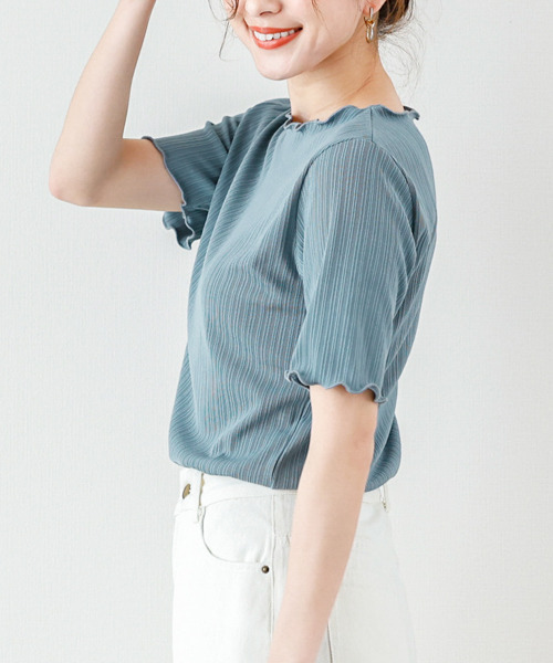 SUGAR BISKET（シュガービスケット）の「メロウフリルリブトップス（Tシャツ/カットソー・レディース・ホワイト/ブラック/ベージュ/オリーブ/ブルー・フリー）」の22枚目の写真