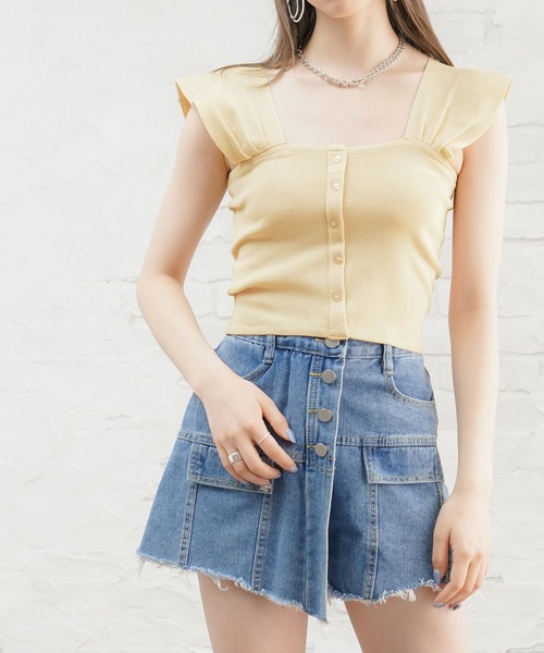 Newlyme(ニューリーミー)の「スクエアネック袖フリルサマーニットトップス(ニット/セーター・レディース・イエロー/グリーン/ブラック/ブルー/ベージュ/ピンク/ラベンダー/ホワイト・FREE)」の18枚目の写真