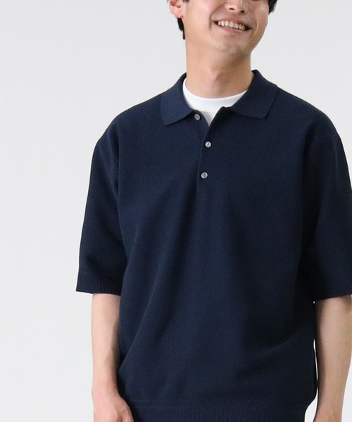 PLUS ONE（プラスワン）の「【PLUS ONE】ウォッシャブルニットポロ（ポロシャツ・メンズ・ホワイト×ネイビー/ベージュ/ネイビー/オフホワイト/グレー/ブラック×ホワイト・L/M/XL）」の6枚目の写真