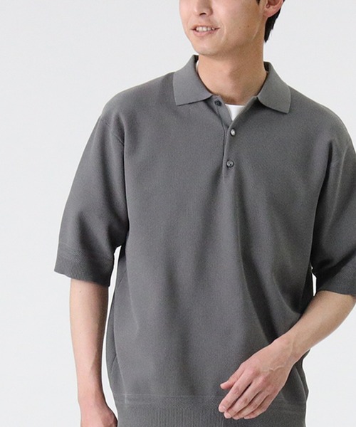 PLUS ONE（プラスワン）の「【PLUS ONE】ウォッシャブルニットポロ（ポロシャツ・メンズ・ホワイト×ネイビー/ベージュ/ネイビー/オフホワイト/グレー/ブラック×ホワイト・L/M/XL）」の5枚目の写真