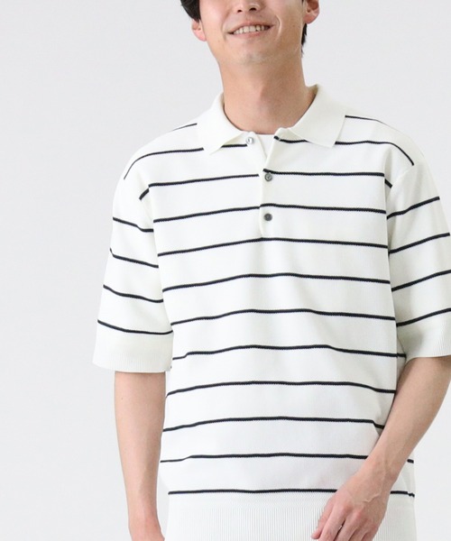 PLUS ONE（プラスワン）の「【PLUS ONE】ウォッシャブルニットポロ（ポロシャツ・メンズ・ホワイト×ネイビー/ベージュ/ネイビー/オフホワイト/グレー/ブラック×ホワイト・L/M/XL）」の9枚目の写真
