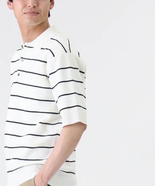 PLUS ONE（プラスワン）の「【PLUS ONE】ウォッシャブルニットポロ（ポロシャツ・メンズ・ホワイト×ネイビー/ベージュ/ネイビー/オフホワイト/グレー/ブラック×ホワイト・L/M/XL）」の10枚目の写真