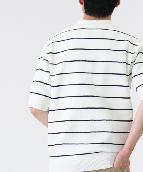 PLUS ONE（プラスワン）の「【PLUS ONE】ウォッシャブルニットポロ（ポロシャツ・メンズ・ホワイト×ネイビー/ベージュ/ネイビー/オフホワイト/グレー/ブラック×ホワイト・L/M/XL）」の11枚目の写真