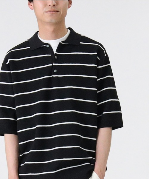 PLUS ONE（プラスワン）の「【PLUS ONE】ウォッシャブルニットポロ（ポロシャツ・メンズ・ホワイト×ネイビー/ベージュ/ネイビー/オフホワイト/グレー/ブラック×ホワイト・L/M/XL）」の13枚目の写真