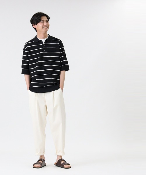 PLUS ONE（プラスワン）の「【PLUS ONE】ウォッシャブルニットポロ（ポロシャツ・メンズ・ホワイト×ネイビー/ベージュ/ネイビー/オフホワイト/グレー/ブラック×ホワイト・L/M/XL）」の14枚目の写真