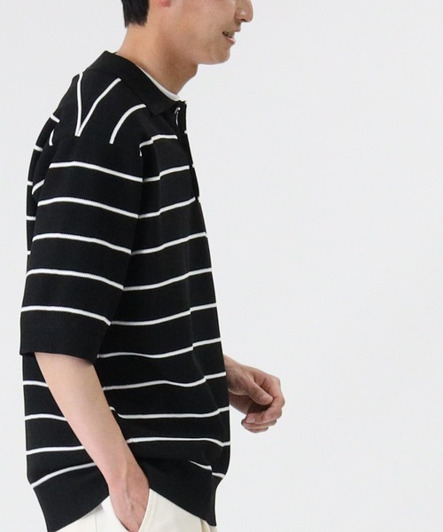 PLUS ONE（プラスワン）の「【PLUS ONE】ウォッシャブルニットポロ（ポロシャツ・メンズ・ホワイト×ネイビー/ベージュ/ネイビー/オフホワイト/グレー/ブラック×ホワイト・L/M/XL）」の15枚目の写真