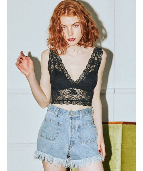 jouetie（ジュエティ）の「ストレッチレースブラトップ（キャミソール・レディース・ブラック/オフホワイト・MEDIUM）」の4枚目の写真